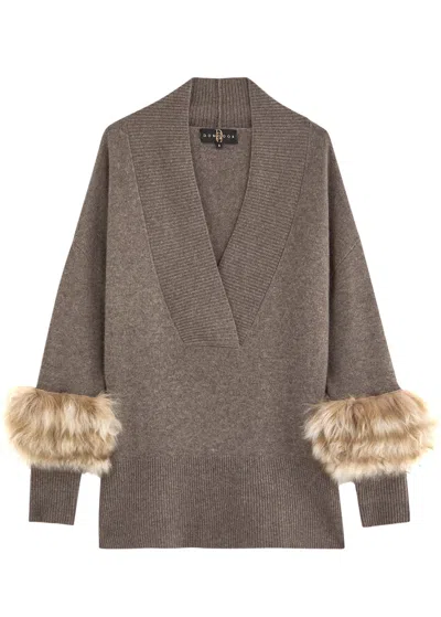 Dom Goor Shearling-trimmed Wool-blend Jumper In Brown