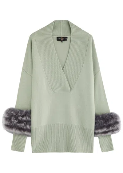 Dom Goor Shearling-trimmed Wool-blend Jumper In Light Green