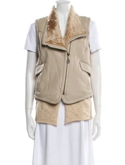 Pre-owned Doma Lamb Fur Faux Fur Vest In Neutral