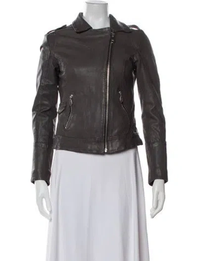 Pre-owned Doma Lamb Leather Biker Jacket In Gray