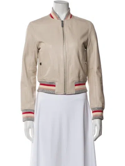 Pre-owned Doma Lamb Leather Bomber Jacket In Neutral