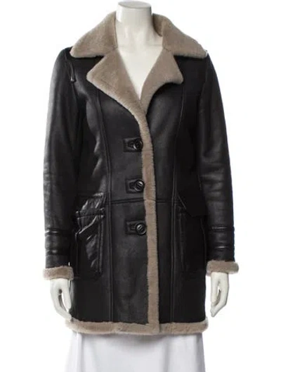Pre-owned Doma Lamb Leather Peacoat In Black