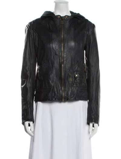 Pre-owned Doma Leather Biker Jacket In Black