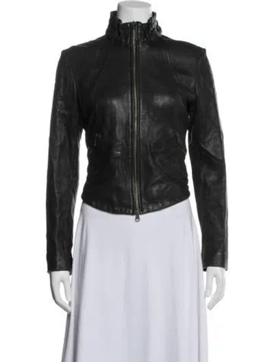 Pre-owned Doma Leather Biker Jacket In Black