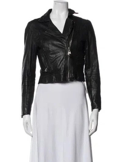 Pre-owned Doma Leather Biker Jacket In Black