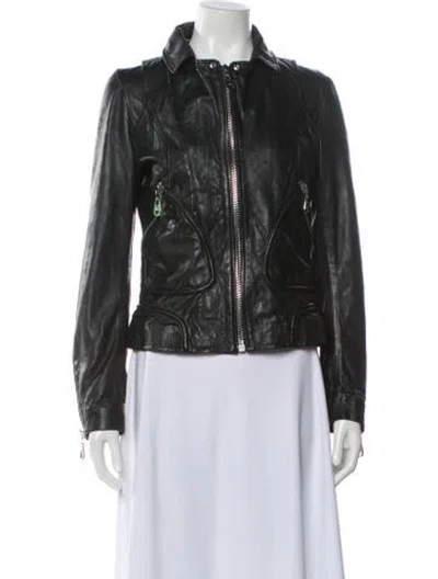 Pre-owned Doma Leather Biker Jacket In Black