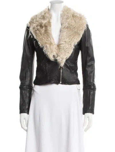 Pre-owned Doma Leather Biker Jacket In Black