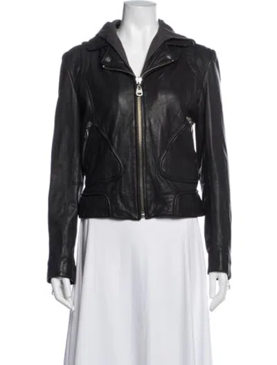 Pre-owned Doma Leather Biker Jacket In Black
