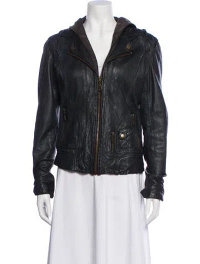 Pre-owned Doma Leather Biker Jacket In Blue