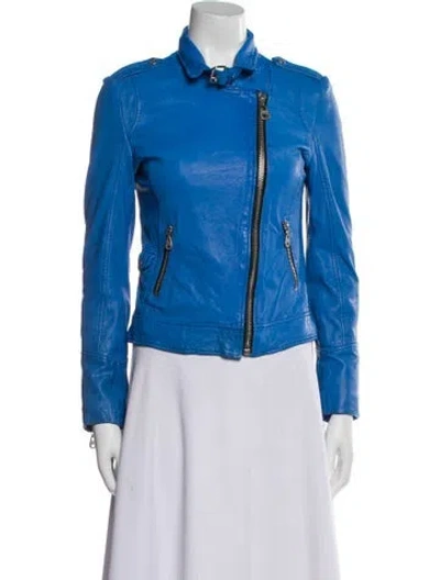 Pre-owned Doma Leather Biker Jacket In Blue