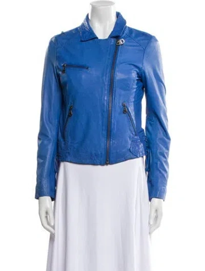 Pre-owned Doma Leather Biker Jacket In Blue