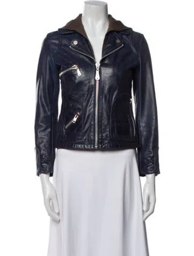Pre-owned Doma Leather Biker Jacket In Blue