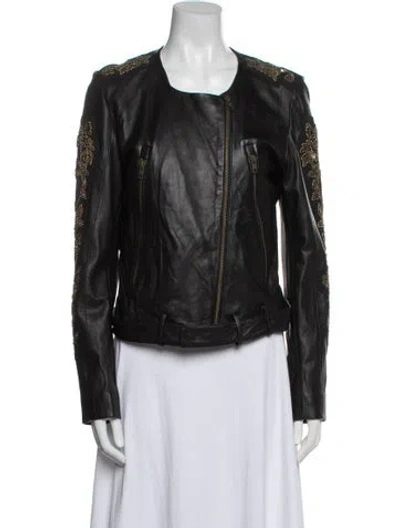 Pre-owned Doma Leather Biker Jacket In Blue