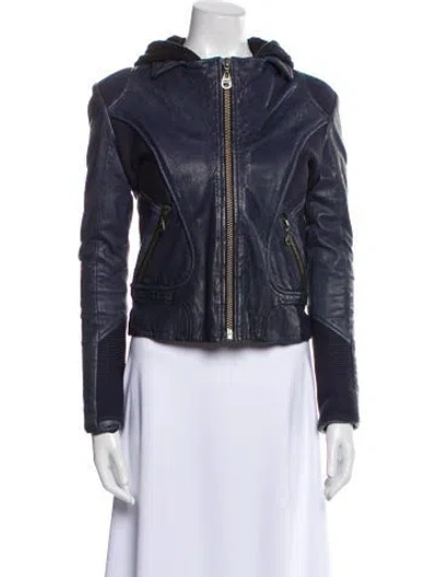 Pre-owned Doma Leather Biker Jacket In Blue