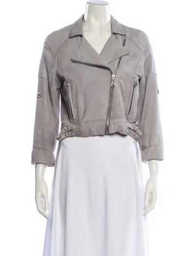 Pre-owned Doma Leather Biker Jacket In Blue