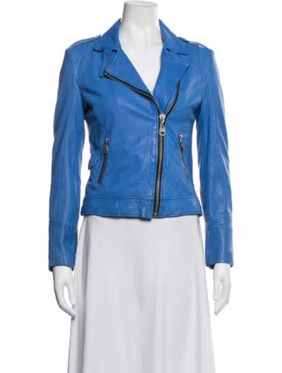 Pre-owned Doma Leather Biker Jacket In Blue