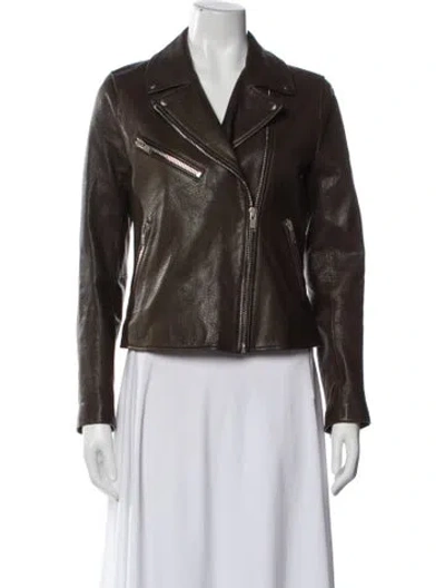 Pre-owned Doma Leather Biker Jacket In Brown
