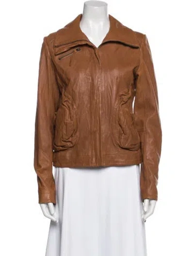 Pre-owned Doma Leather Biker Jacket In Brown