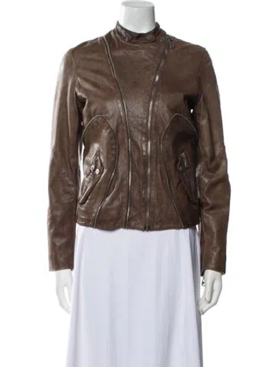 Pre-owned Doma Leather Biker Jacket In Brown