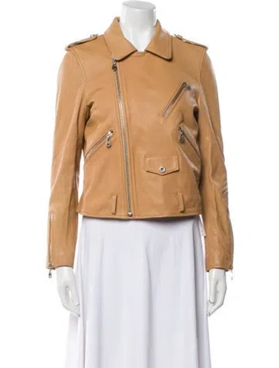 Pre-owned Doma Leather Biker Jacket In Brown