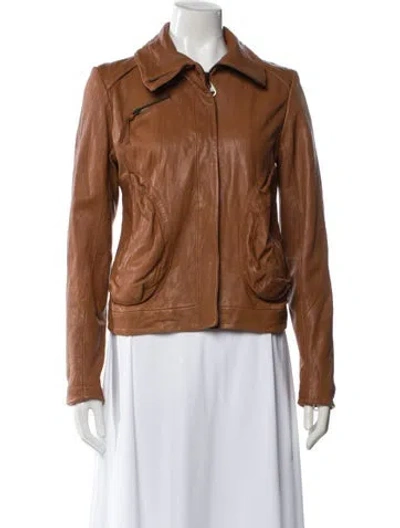 Pre-owned Doma Leather Biker Jacket In Brown