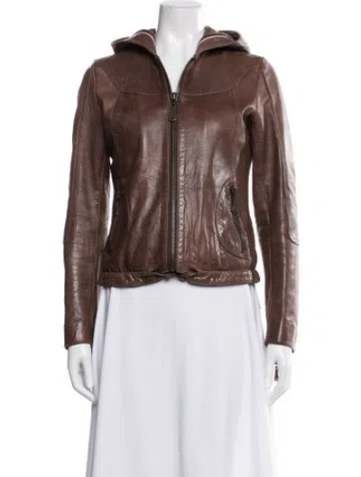Pre-owned Doma Leather Biker Jacket In Brown