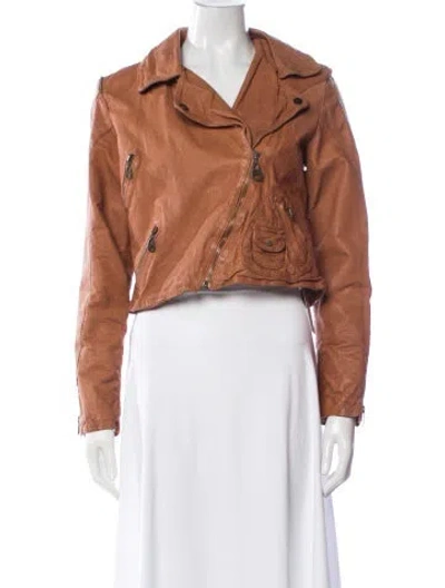 Pre-owned Doma Leather Biker Jacket In Brown
