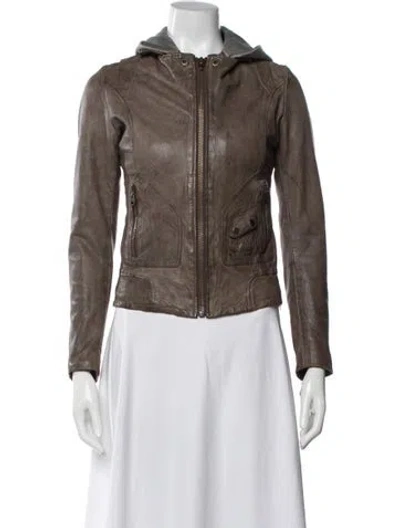 Pre-owned Doma Leather Biker Jacket In Brown