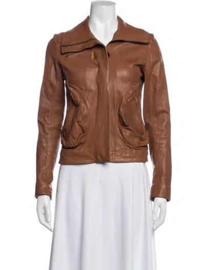 Pre-owned Doma Leather Biker Jacket In Brown