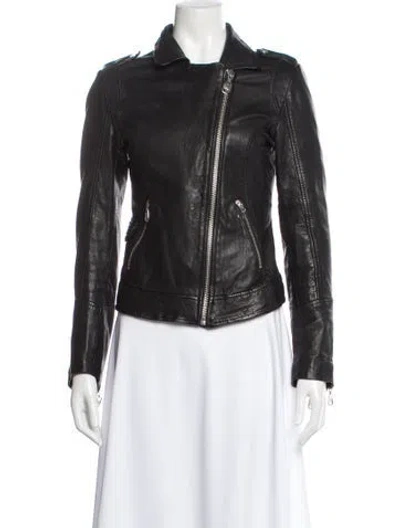 Pre-owned Doma Leather Biker Jacket In Gray