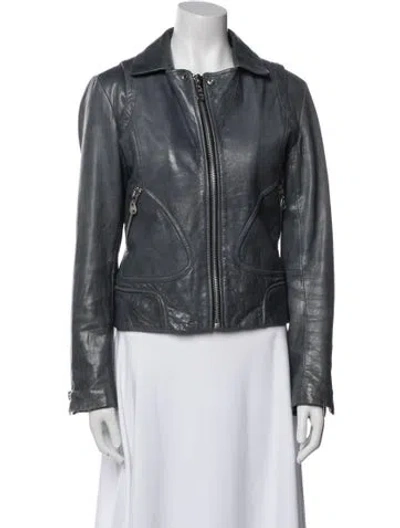 Pre-owned Doma Leather Biker Jacket In Gray