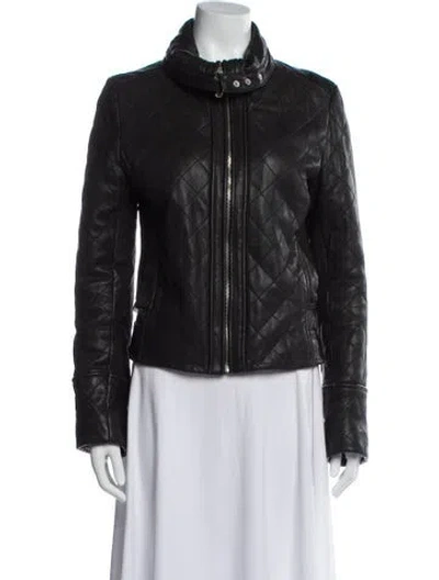 Pre-owned Doma Leather Biker Jacket In Gray