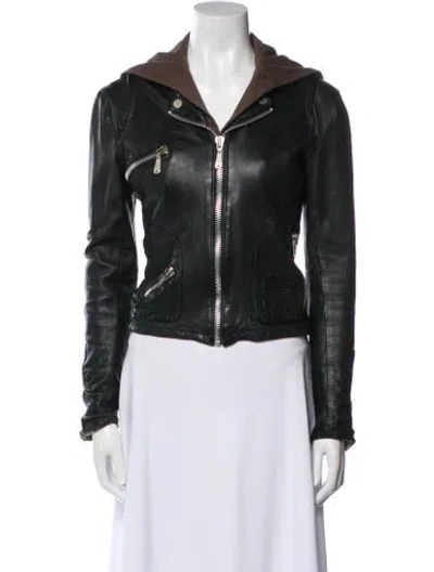 Pre-owned Doma Leather Biker Jacket In Green