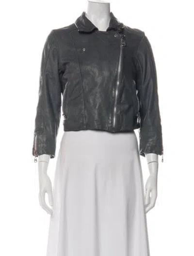 Pre-owned Doma Leather Biker Jacket In Green