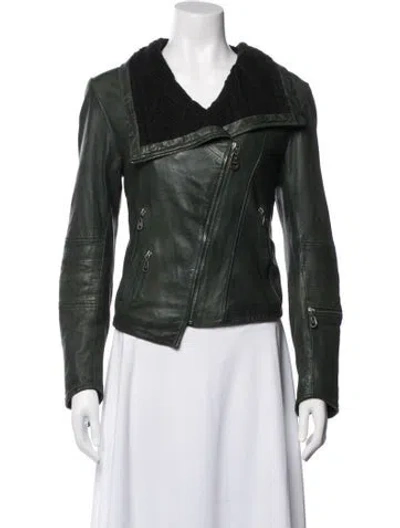 Pre-owned Doma Leather Biker Jacket In Green