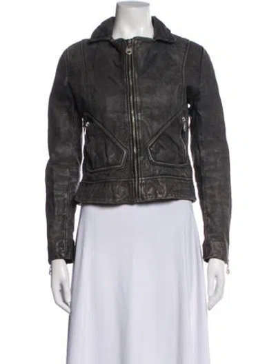 Pre-owned Doma Leather Biker Jacket In Grey