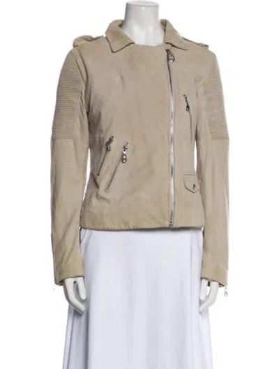 Pre-owned Doma Leather Biker Jacket In Neutral