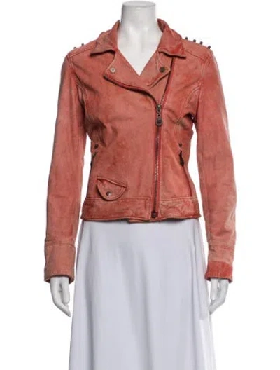 Pre-owned Doma Leather Biker Jacket In Orange