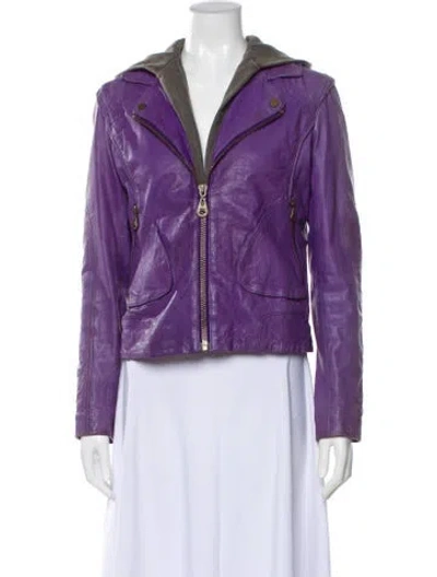 Pre-owned Doma Leather Biker Jacket In Purple