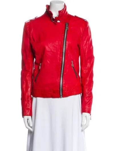Pre-owned Doma Leather Biker Jacket In Red