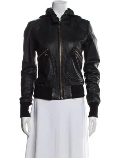 Pre-owned Doma Leather Bomber Jacket In Black
