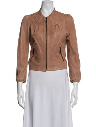 Pre-owned Doma Leather Bomber Jacket In Brown
