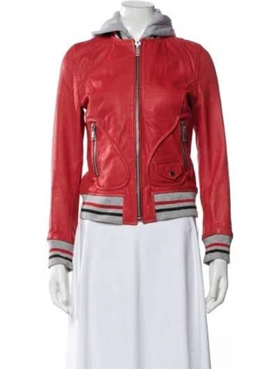 Pre-owned Doma Leather Bomber Jacket In Red