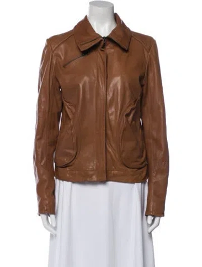 Pre-owned Doma Leather Jacket In Brown