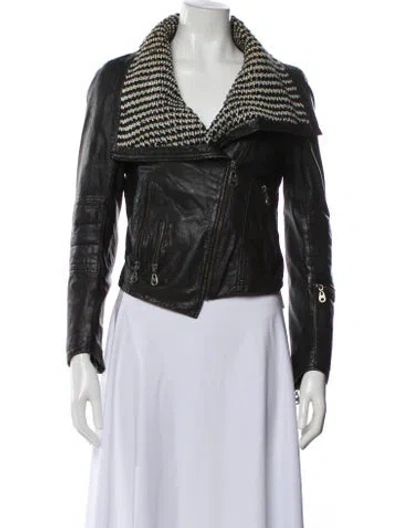 Pre-owned Doma Leather Striped Biker Jacket In Gray