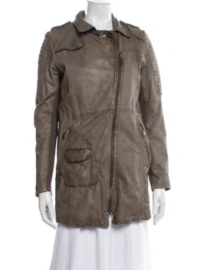Pre-owned Doma Leather Utility Jacket In Brown