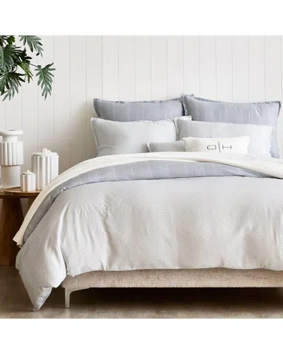 Domani Home Leze Blue Linen Duvet Set In White
