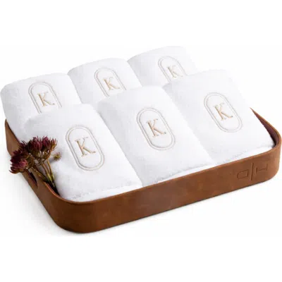 Domani Home Set Of 6 Monogram Fingertip Towels In Brown
