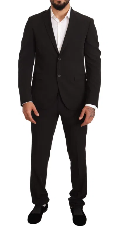 Domenico Tagliente Black Polyester Slim 2 Piece Set Tagliente Men's Suit