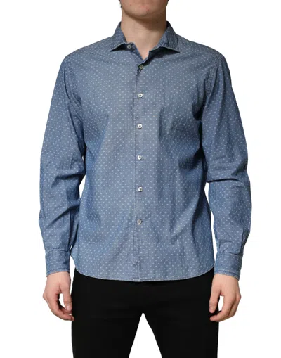 Pre-owned Domenico Tagliente Blue Long Sleeve Collared Casual Men's Shirt ()